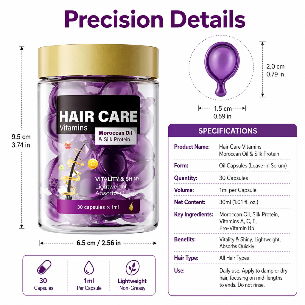 Hair Vitamin Oil Capsules – Moroccan Oil, Jojoba, Keratin, Vitamins A C E | 40 Capsules, Repairs Dry Frizzy Damaged Hair