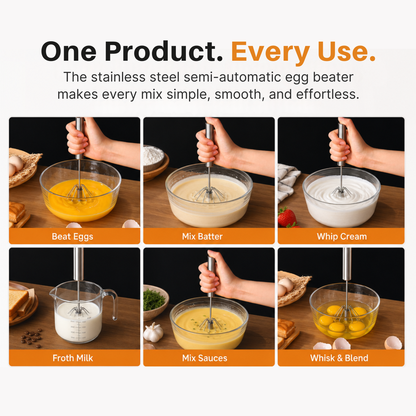 Stainless Steel semi-Automatic Egg Beater