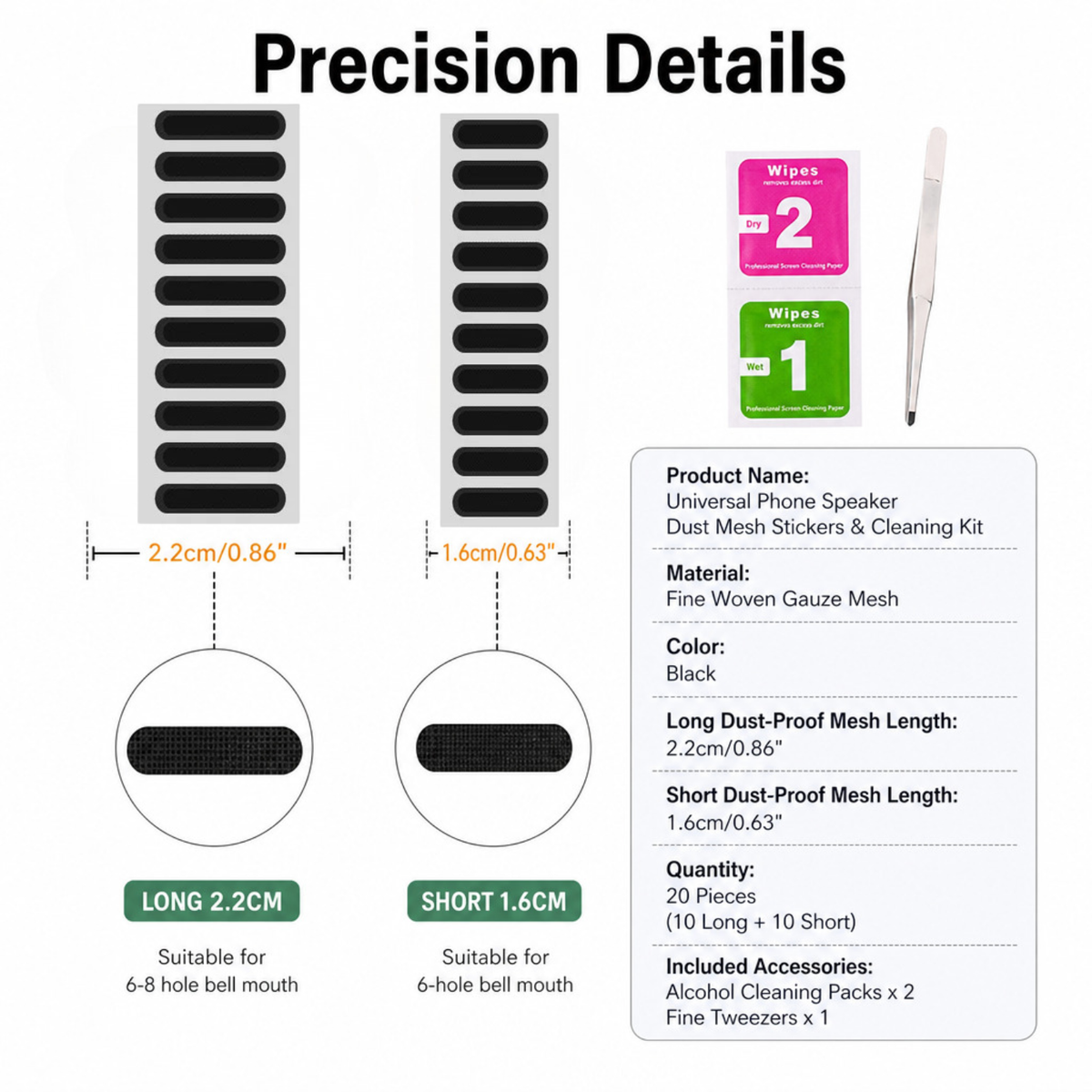 Universal Phone Speaker Dust Mesh Stickers & Cleaning Kit