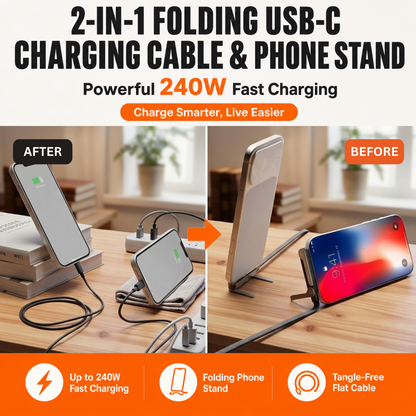 2-in-1 Folding USB-C Charging Cable & Phone Stand