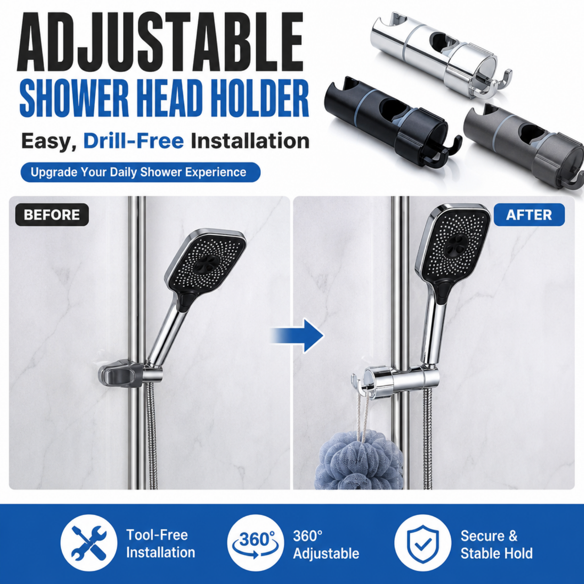 Adjustable Shower Head Holder for Slide Bar