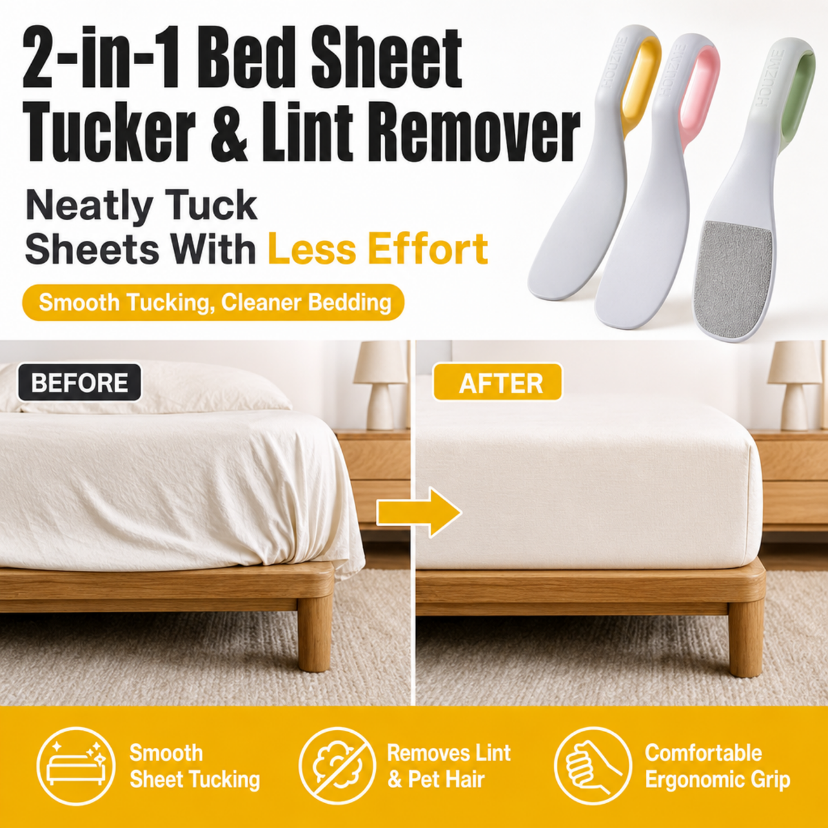 2-in-1 Bed Sheet Tucker & Lint Remover
