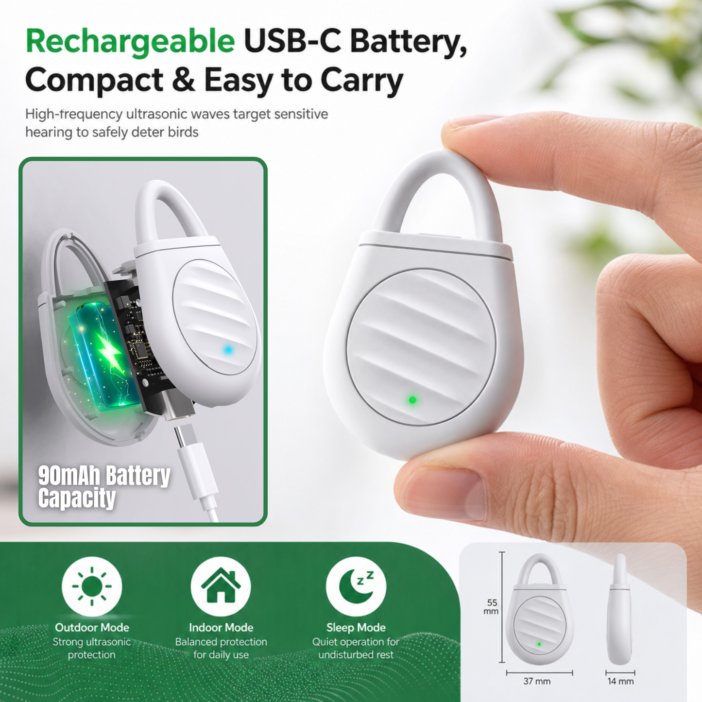 Portable Ultrasonic Bird Repellent Keychain