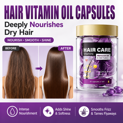 Hair Vitamin Oil Capsules – Moroccan Oil, Jojoba, Keratin, Vitamins A C E | 40 Capsules, Repairs Dry Frizzy Damaged Hair
