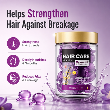 Hair Vitamin Oil Capsules – Moroccan Oil, Jojoba, Keratin, Vitamins A C E | 40 Capsules, Repairs Dry Frizzy Damaged Hair