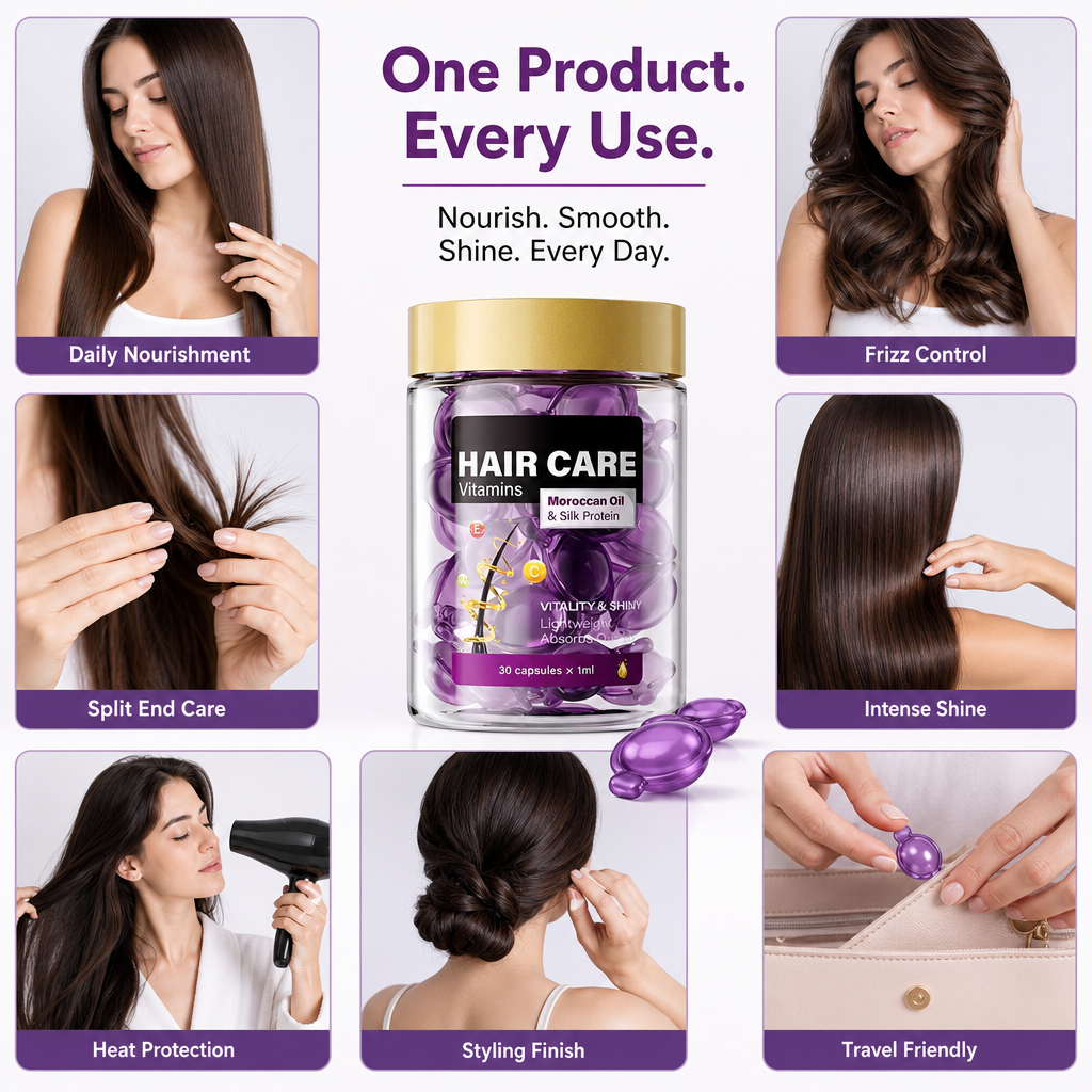Hair Vitamin Oil Capsules – Moroccan Oil, Jojoba, Keratin, Vitamins A C E | 40 Capsules, Repairs Dry Frizzy Damaged Hair