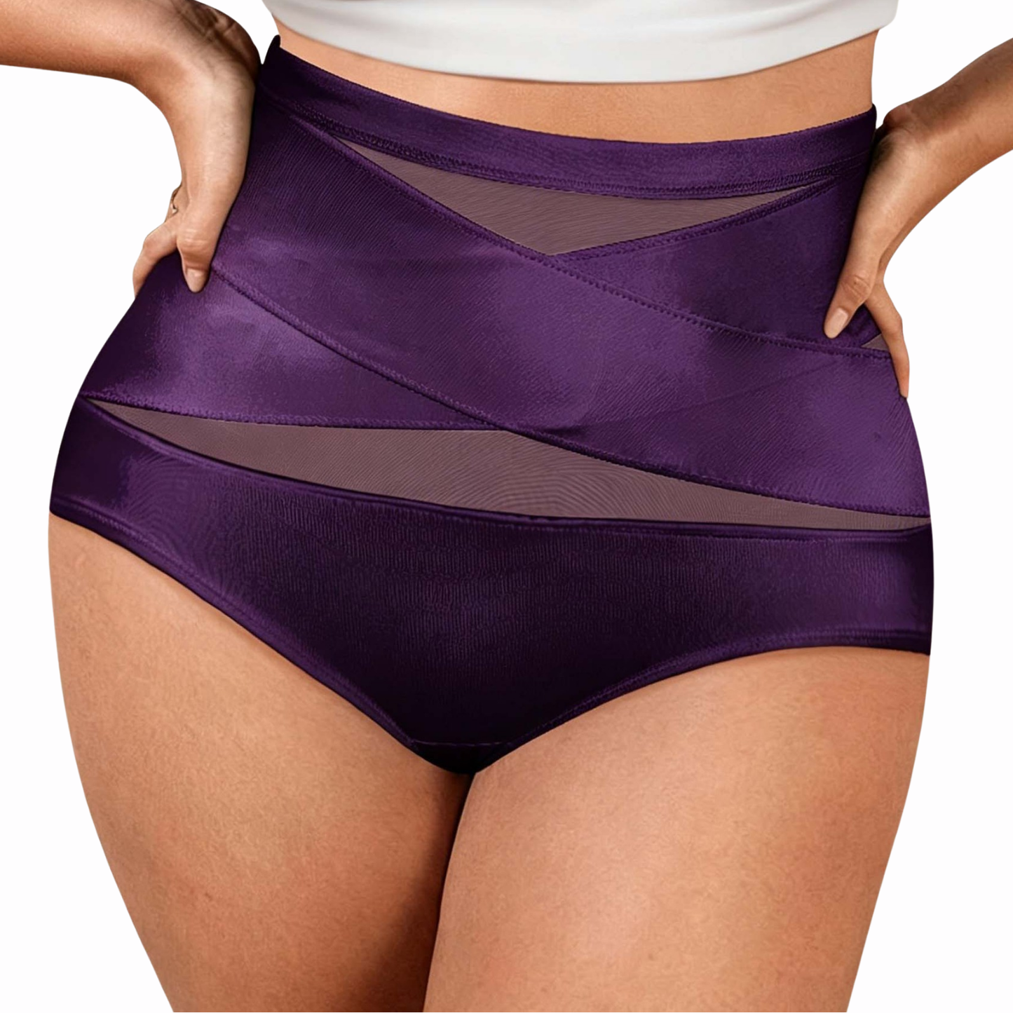 Plus-Size High-Waist Cross Tummy Control Panties