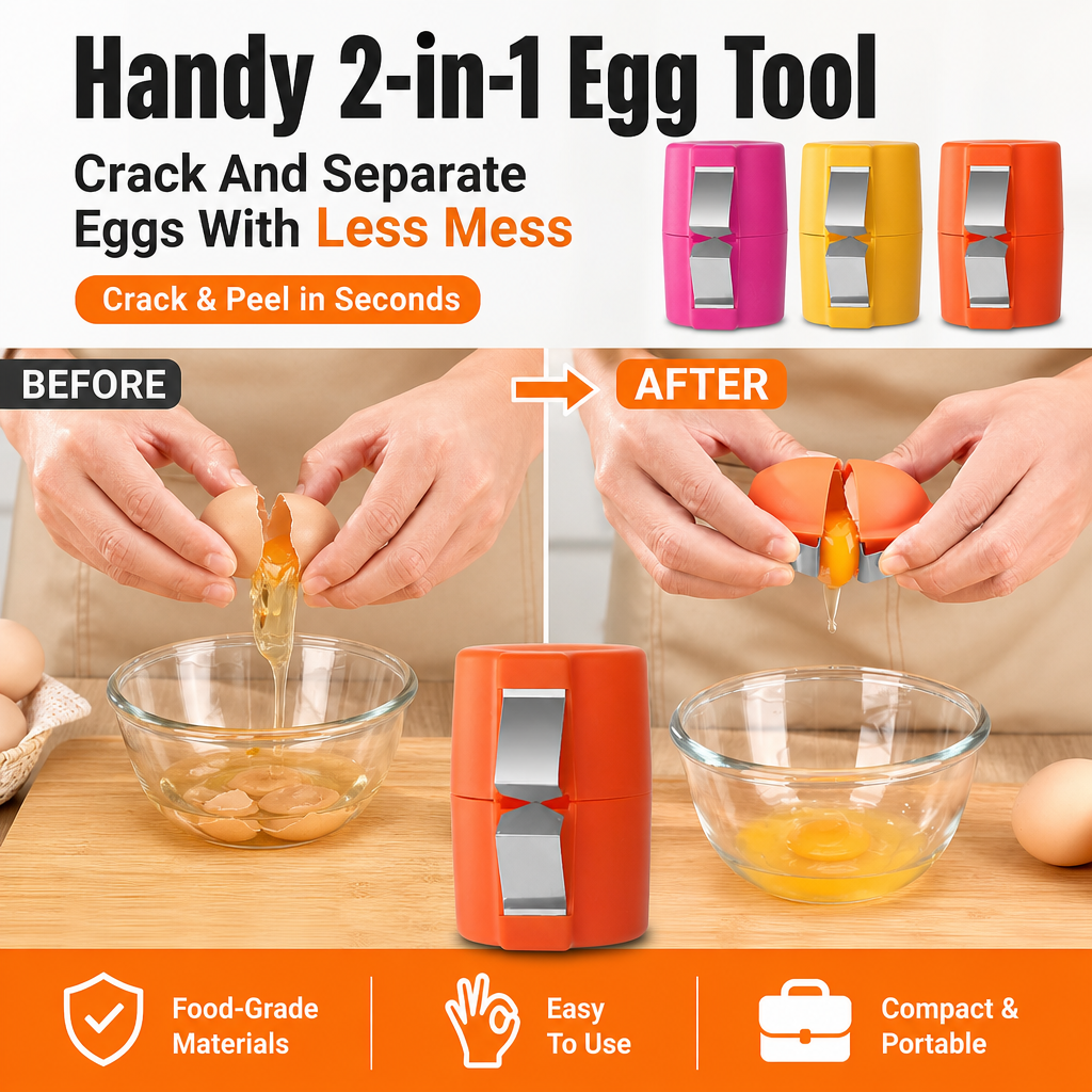 🔥Last Day Buy 1 Get 1 Free🥚Crack And Separate Eggs With Less Mess - Handy 2-in-1 Egg Tool