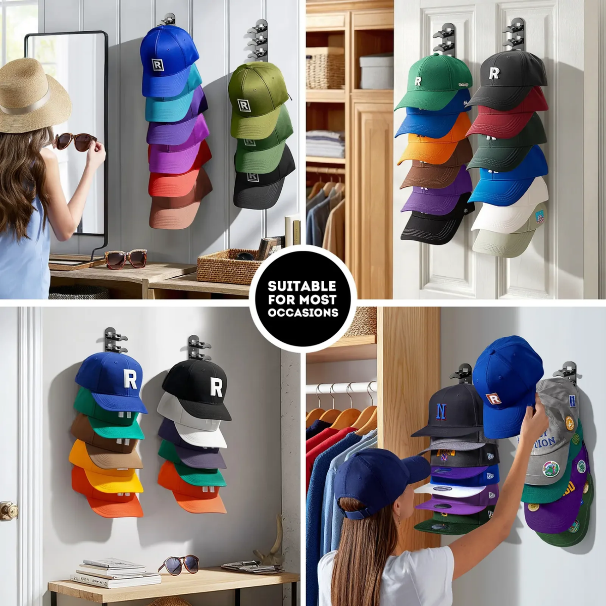 Wall-Mounted Hat Rack for Baseball Caps – Holds 10 Hats