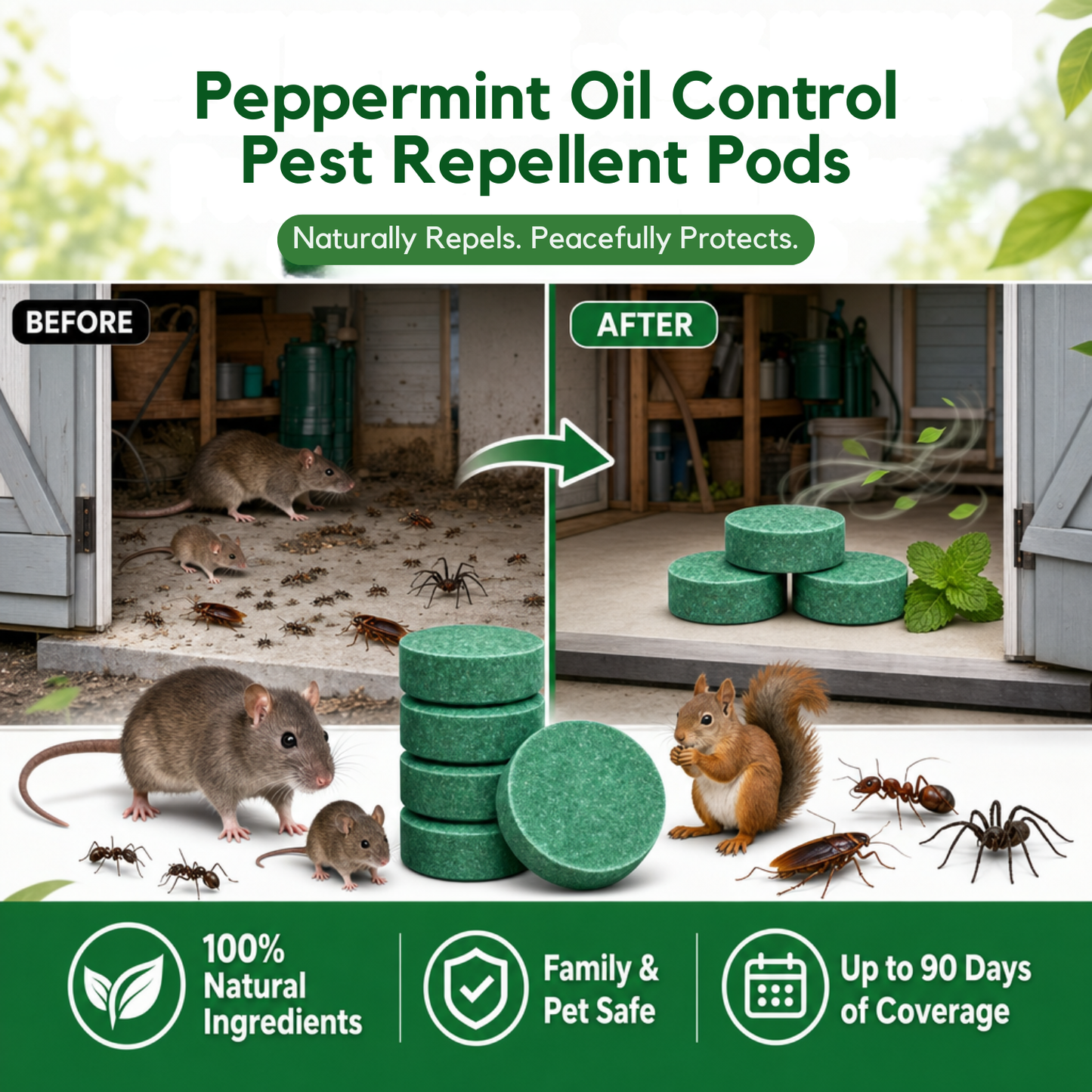 Rodent Repellent − 100% Natural (for Indoor Outdoor Use, Garden & Home, Family & Pet Safe)