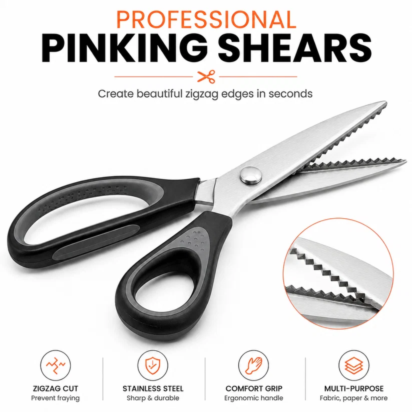 Professional Pinking Shears – Sharp Serrated Fabric Scissors for Clean Zigzag Edges