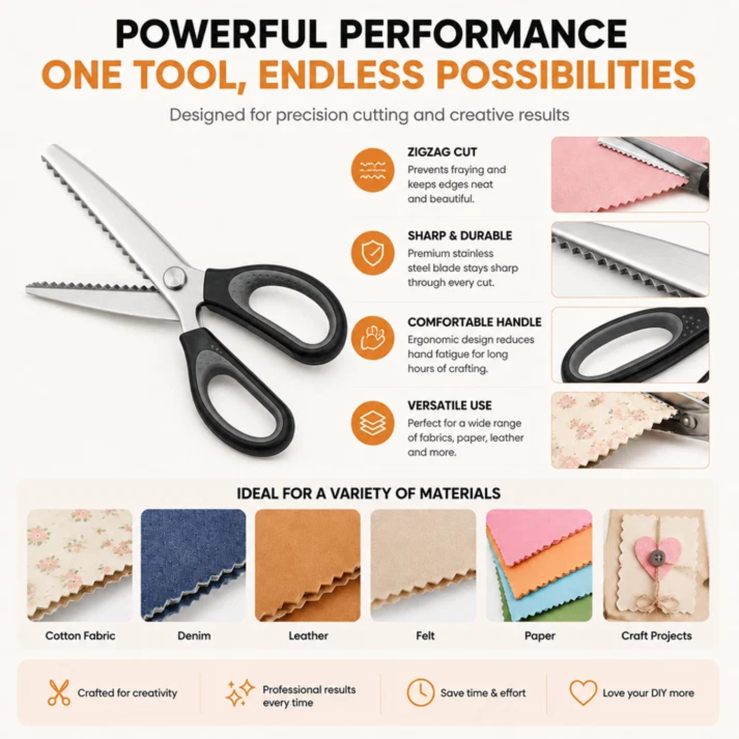 Professional Pinking Shears – Sharp Serrated Fabric Scissors for Clean Zigzag Edges