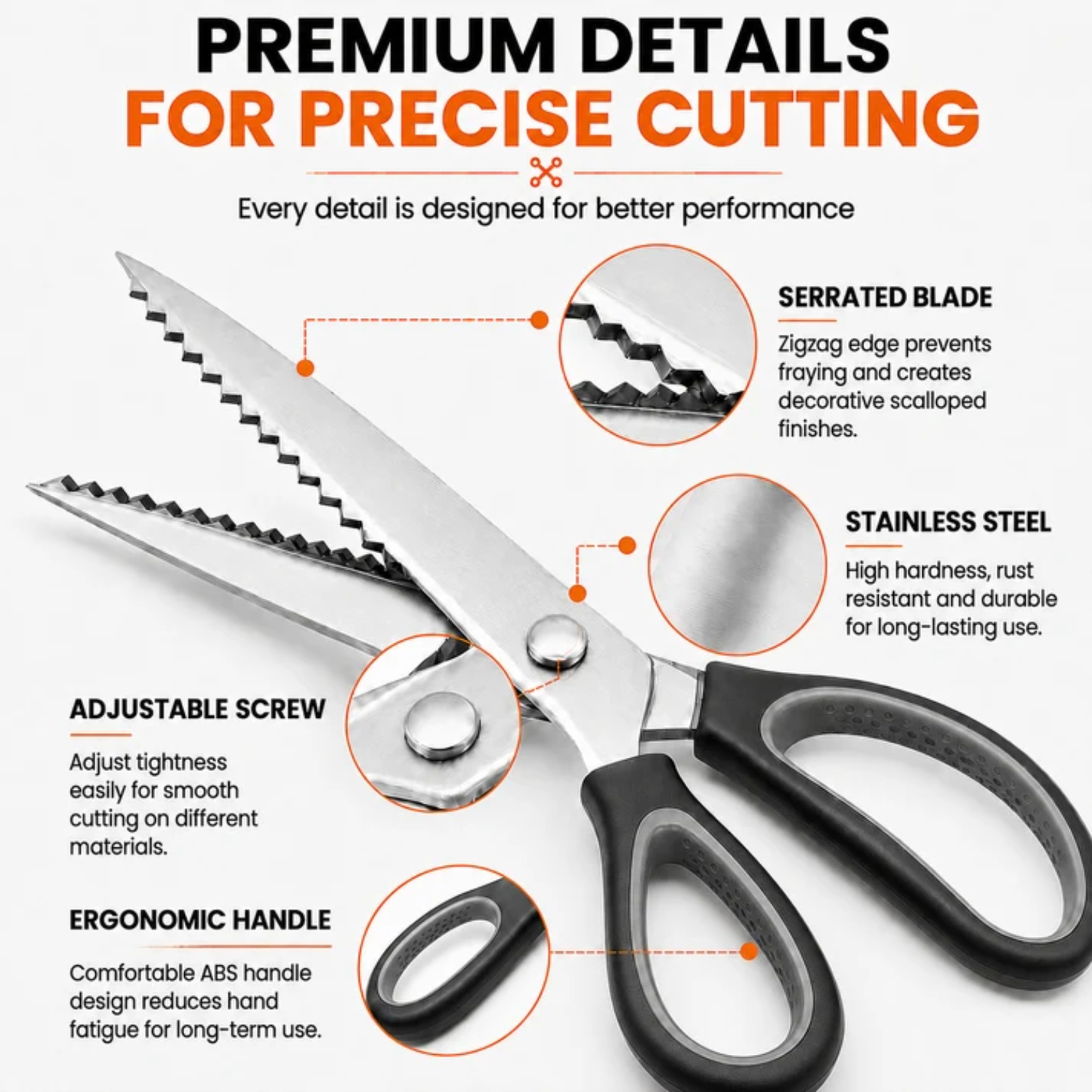 Professional Pinking Shears – Sharp Serrated Fabric Scissors for Clean Zigzag Edges