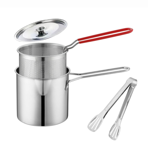 Compact Stainless Steel Deep Fryer Pot Set with Basket & Tongs