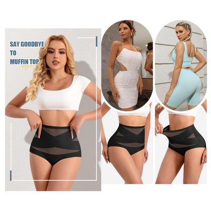 Plus-Size High-Waist Cross Tummy Control Panties