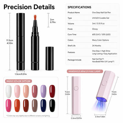 One Step Nail Gel Pen🎨Free handheld mini UV nail lamp