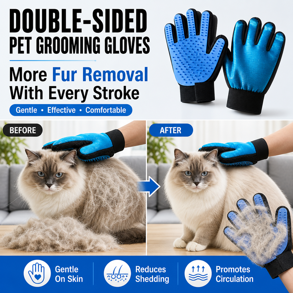 Double-Sided Pet Grooming Gloves