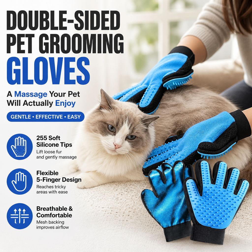 Double-Sided Pet Grooming Gloves