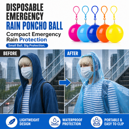 Disposable Emergency Rain Poncho Ball Set