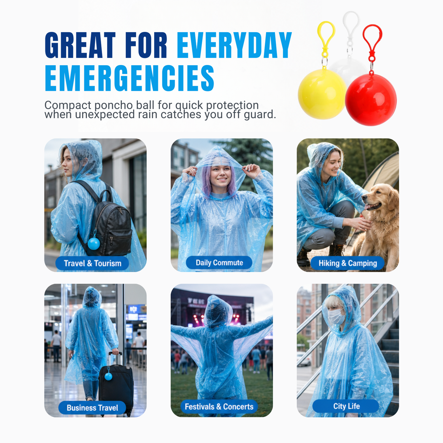Disposable Emergency Rain Poncho Ball Set
