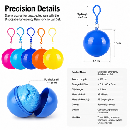 Disposable Emergency Rain Poncho Ball Set