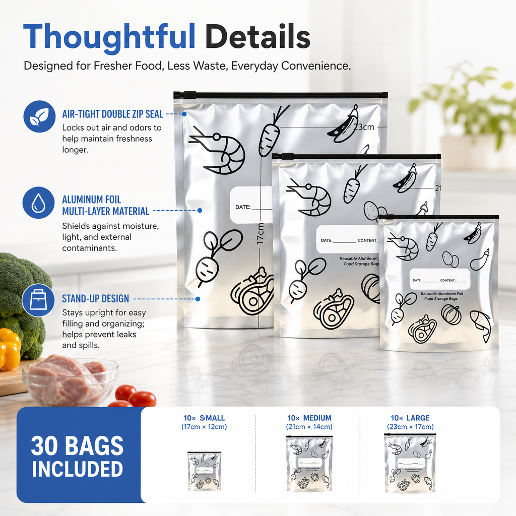 Reusable Aluminum Foil Food Storage Bags