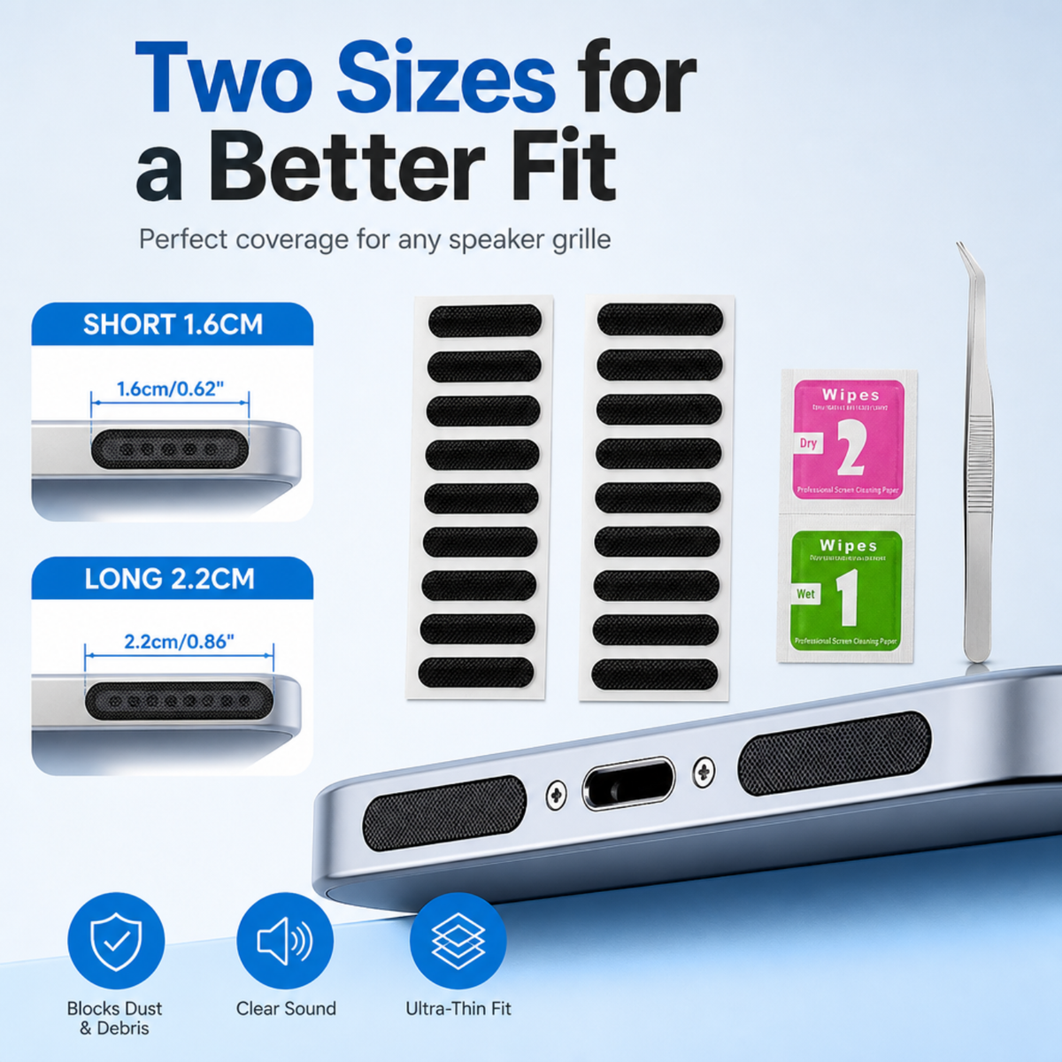 Universal Phone Speaker Dust Mesh Stickers & Cleaning Kit
