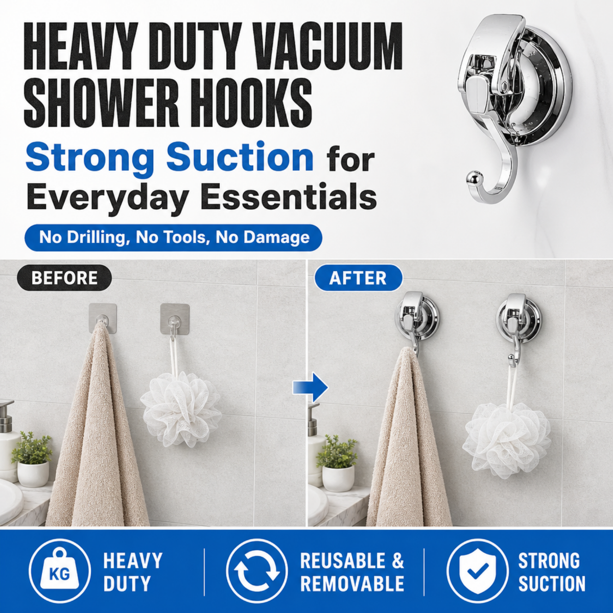 Heavy Duty Vacuum Shower Hooks