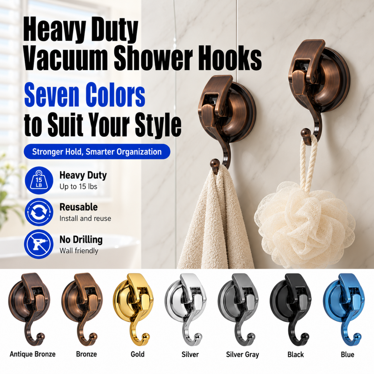 Heavy Duty Vacuum Shower Hooks