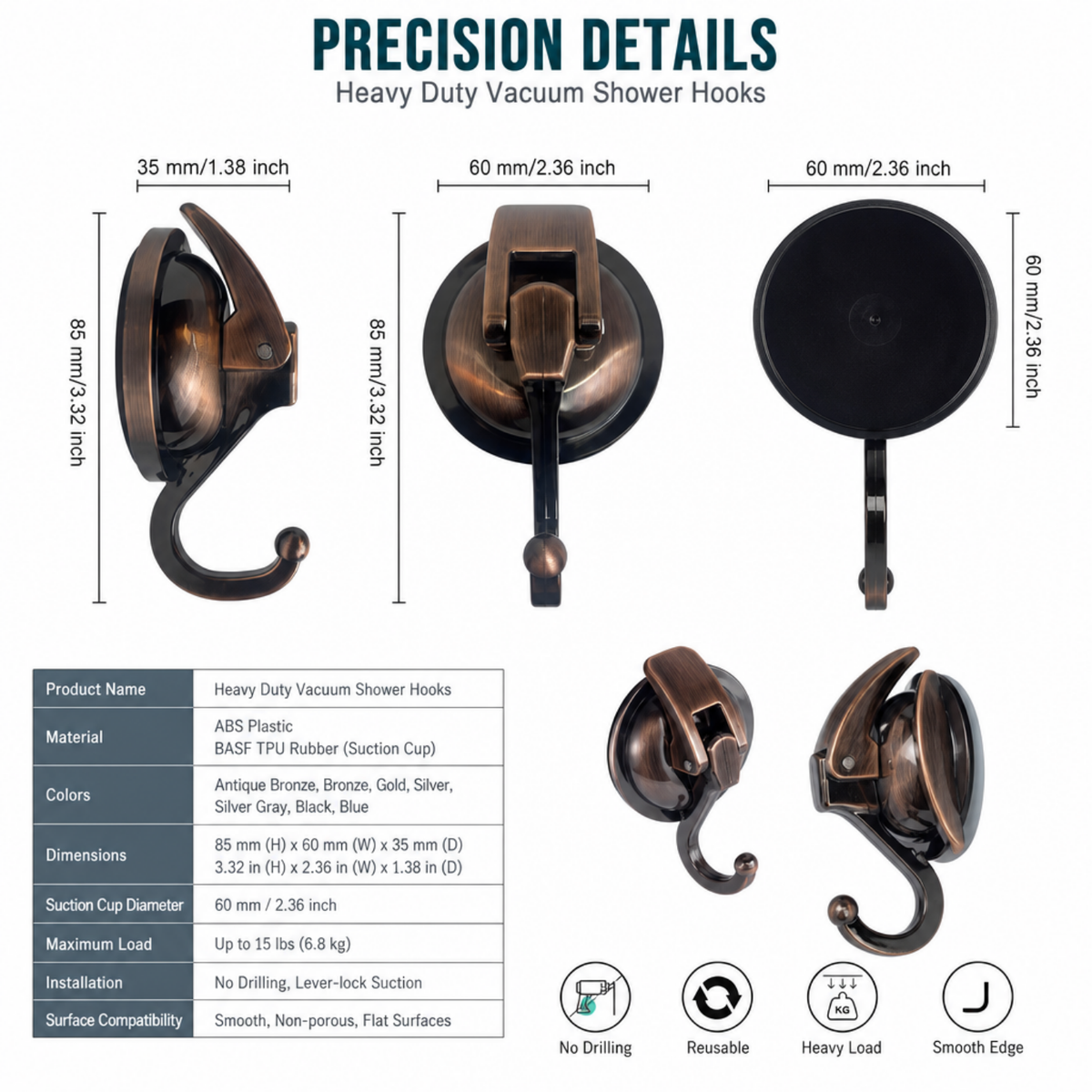 Heavy Duty Vacuum Shower Hooks